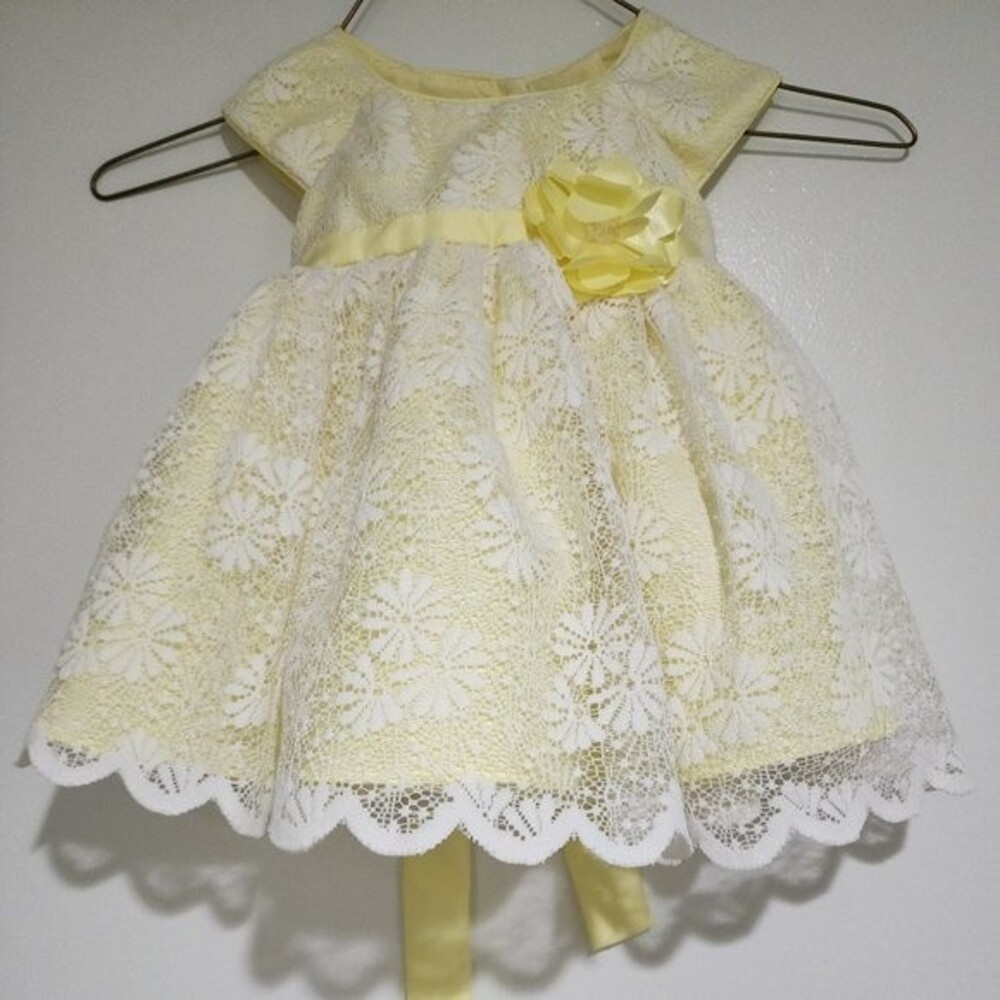 Jona Michelle Girls Toddler Dress Sz 6M Tiered Yellow White Lace Formal Holiday